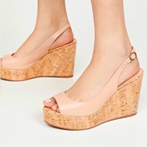 Stuart Weitzman Riveria Patent Leather Cork Wedge Sandals